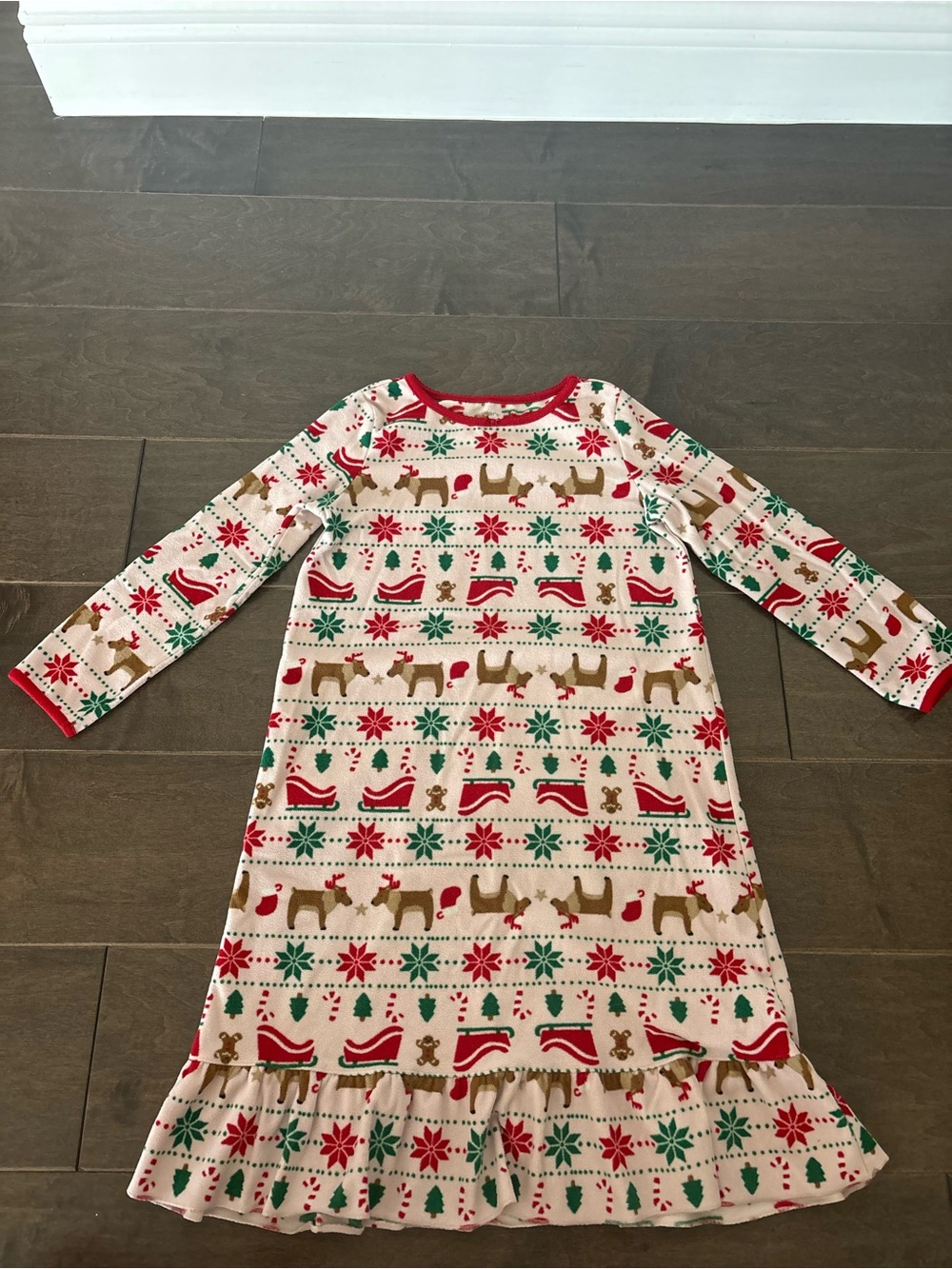 Carter's Cream Nightgown with Red and Green Holiday Print